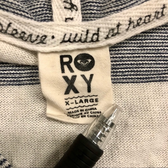 Roxy Hooded V-Neck White/Blue Striped Long Sleeve Kangeroo Pocket Sweater -Sz XL - Picture 8 of 9